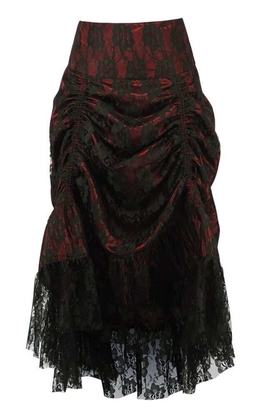 1268 Red w/Black Lace Overlay Ruched Bustle Skirt 5X